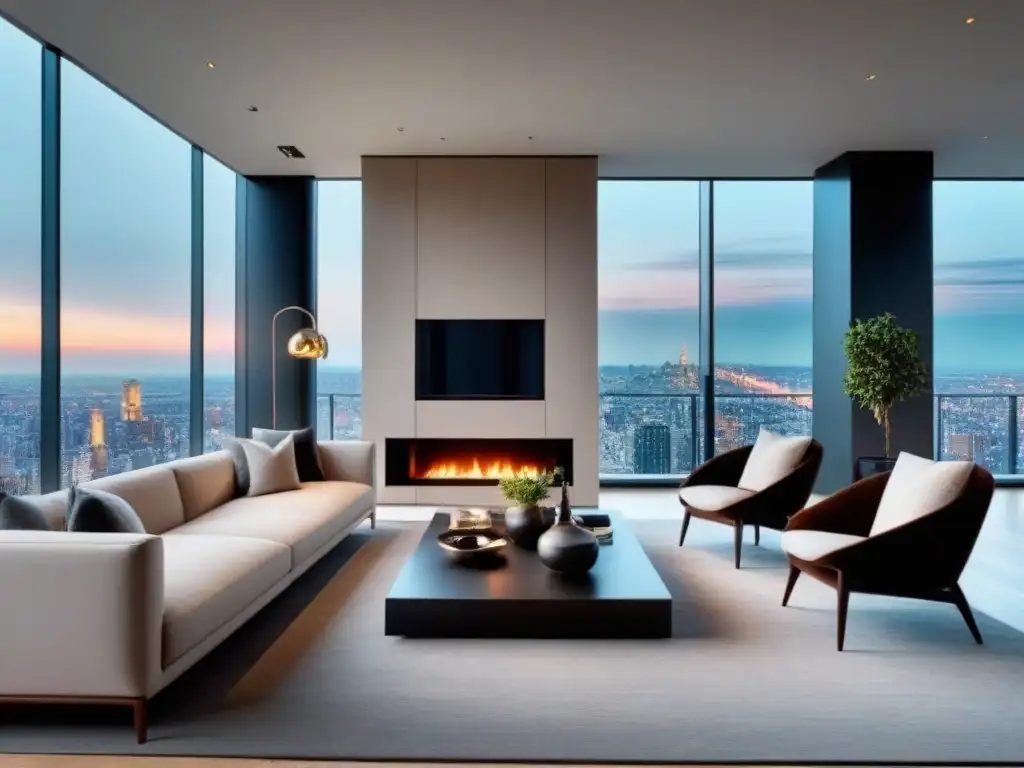 Sala de estar de lujo en penthouse: diseño elegante y refinado Salón de lujo en un ático de alta gama con refinanciamiento de préstamo inmobiliario de lujo