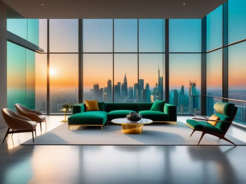Penthouse de lujo con vista panorámica a la ciudad Salón de lujo en ático moderno con vista panorámica de la ciudad