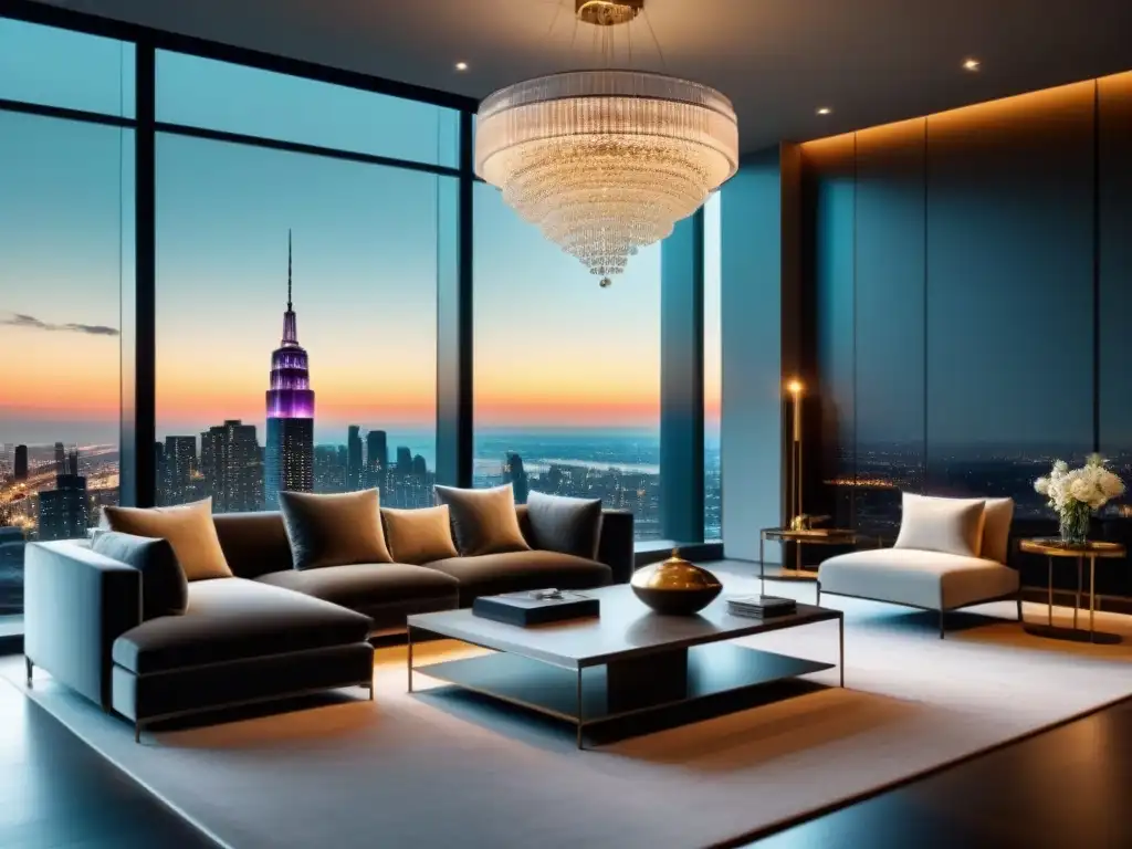 Salón de lujo moderno con vista a la ciudad y diseño elegante Salón de lujo moderno con impresionante impacto en mercado de lujo durante crisis económicas, elegancia y sofisticación