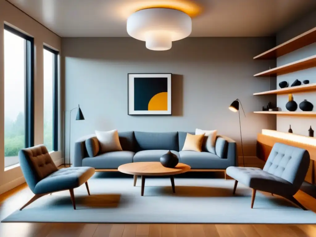 Salón de lujo contemporáneo: diseño minimalista en blanco, gris y negro Salón lujoso en tonos neutros con diseño contemporáneo