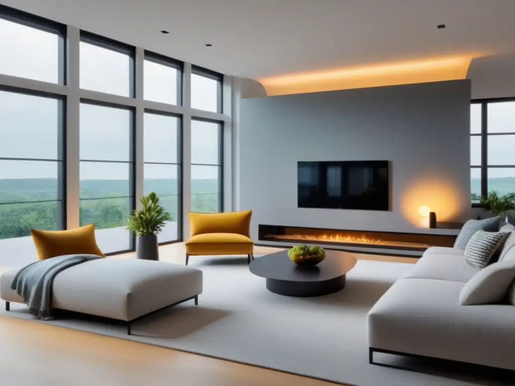 Diseño interior multifuncional para hogares del futuro Un salón moderno y espacioso con muebles multifuncionales, diseño interior futuro