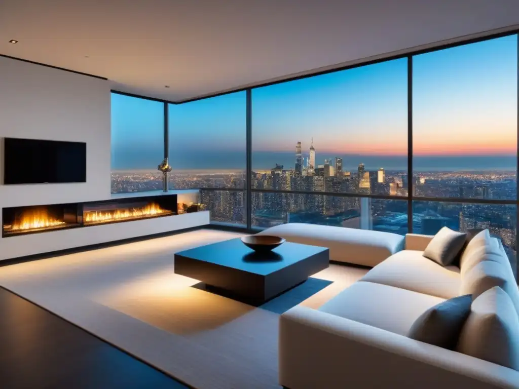 Salón de lujo con vistas a la ciudad al atardecer Salón moderno de lujo con vistas a la ciudad al atardecer, estrategias para tasaciones inmobiliarias