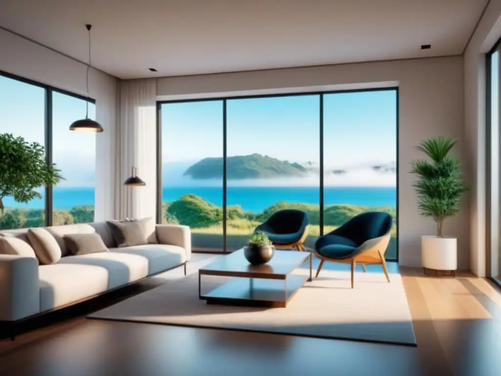 Salón moderno y luminoso para hablar de hipotecas privadas Salón moderno con luz natural, muebles elegantes y ambiente tranquilo para hablar de consejos hipotecas privadas sin estrés