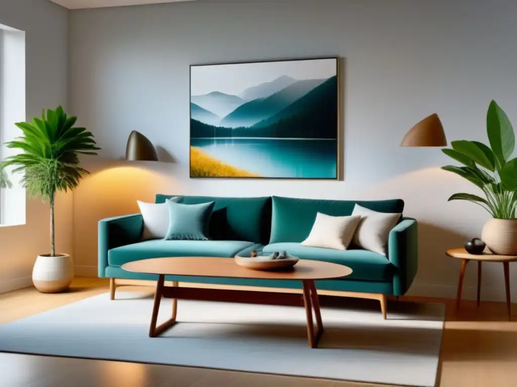 Un salón moderno y minimalista con diseño hogareño impactante, iluminado naturalmente y lleno de serenidad