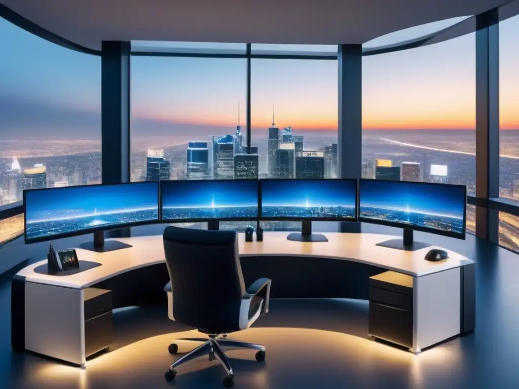 Seguridad hightech en oficina futurista Un sistema de seguridad de alta tecnología para inversores inmobiliarios
