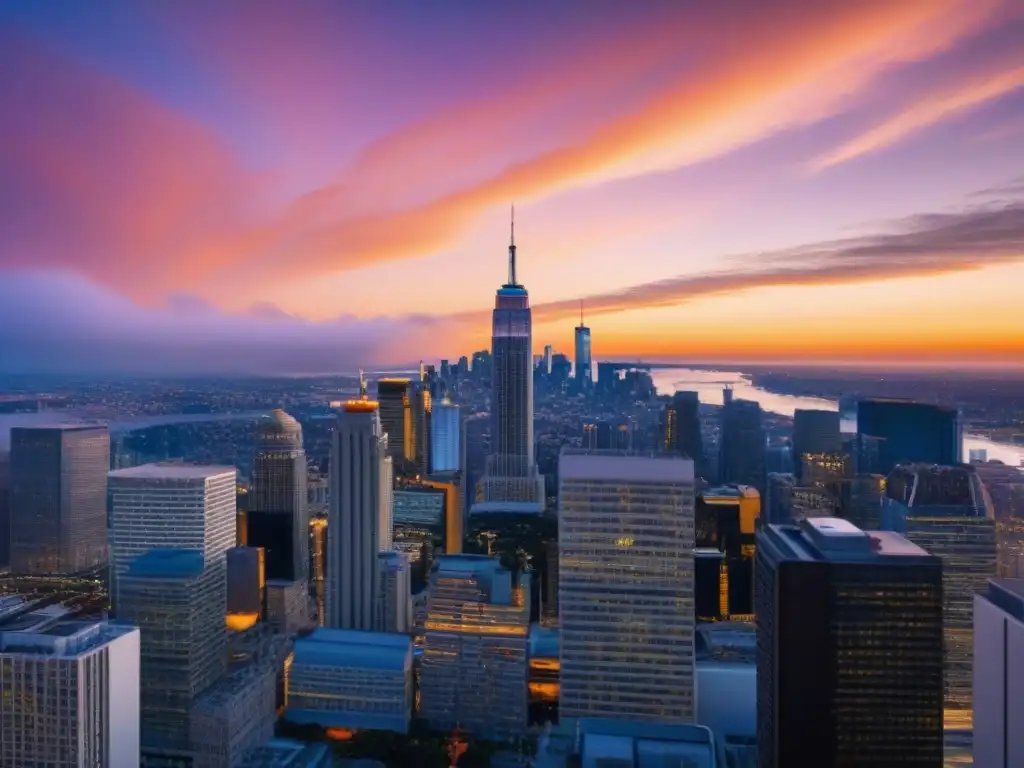 Horizonte urbano vibrante: profesionales en análisis inmobiliario Un skyline urbano vibrante con profesionales discutiendo evaluación REITs comerciales en un atardecer brillante