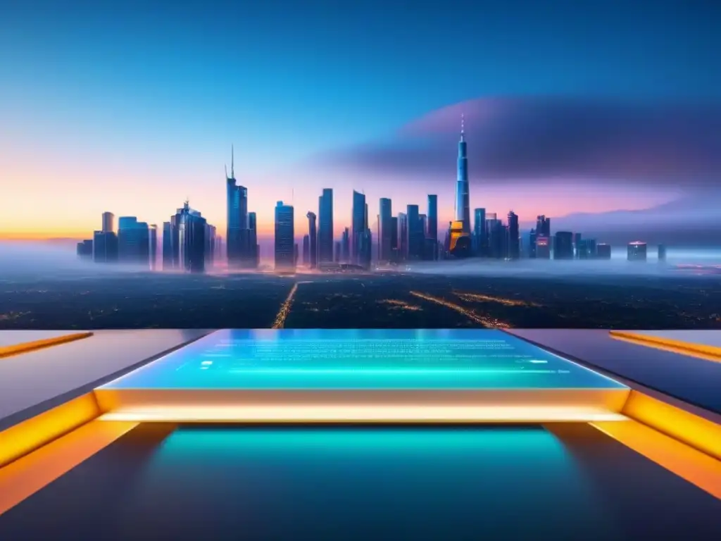 Proceso de préstamo digital: eficiente y futurista en la ciudad Solicitudes de préstamos Jumbo con tecnología financiera avanzada en una interfaz futurista