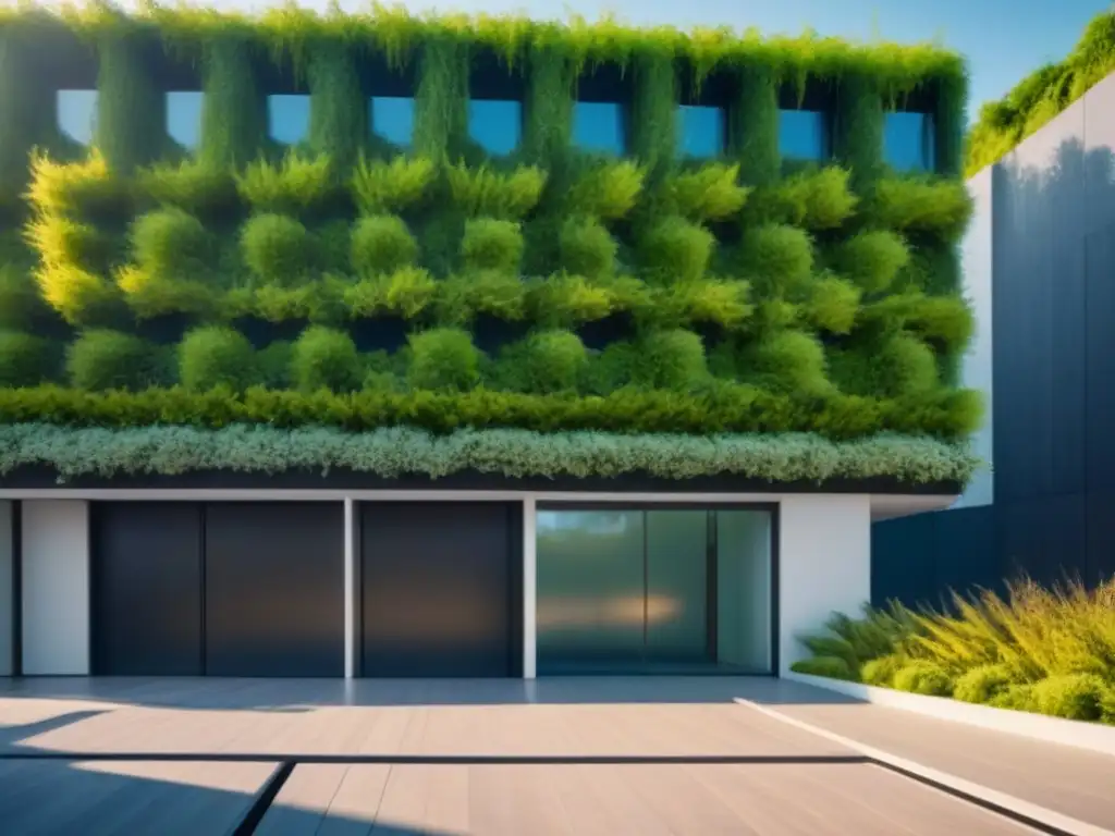 Edificio sostenible de diseño único con tecnología verde Edificación sostenible con diseño innovador y tecnología verde integrada, simbolizando responsabilidad ambiental