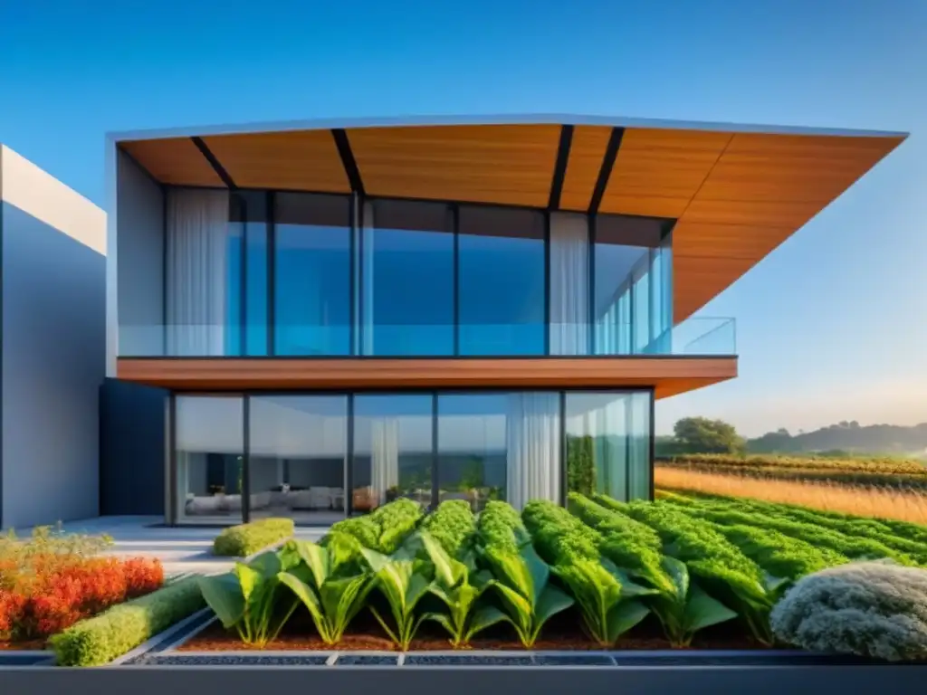 Edificio sostenible: diseño futurista con integración verde Edificación sostenible con vegetación, paneles solares y diseño futurista, beneficios inversión edificaciones sostenibles