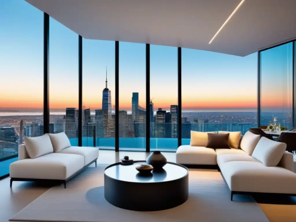 Penthouse de lujo con vista a la ciudad: diseño sofisticado y exclusivo Suntuoso penthouse moderno con vistas a la ciudad, diseño elegante y terraza espaciosa