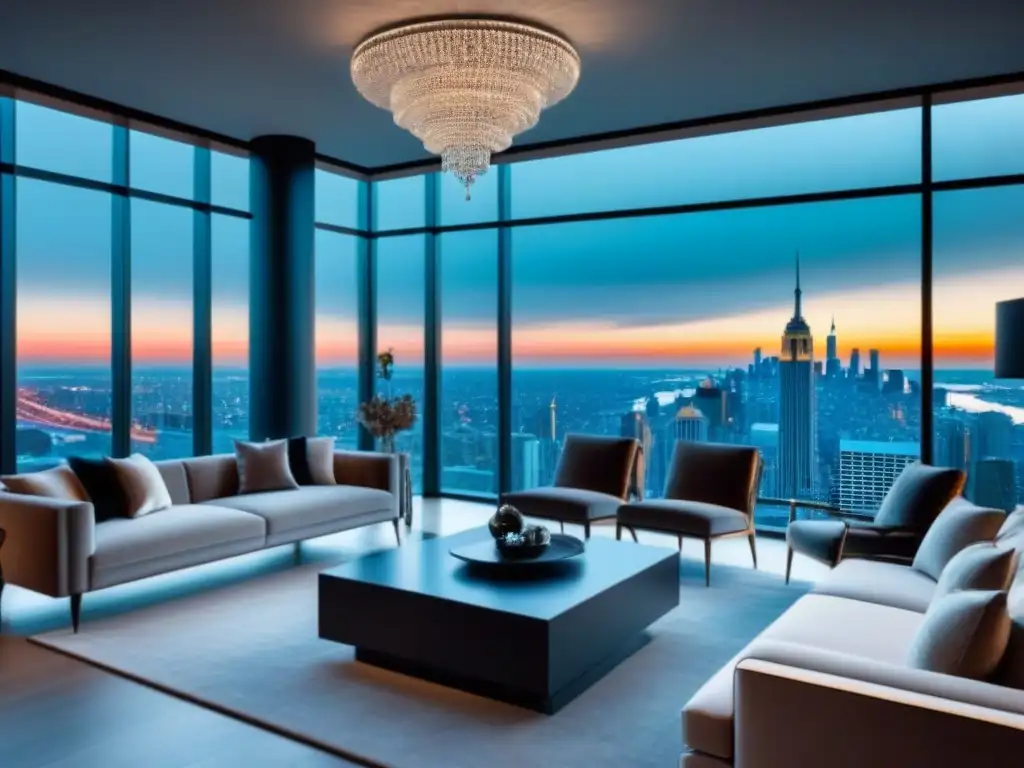 Salón de lujo en propiedad exclusiva con vista urbana y toques de opulencia Suntuoso salón moderno en propiedad de lujo, con mobiliario elegante y toques de opulencia, vista a la ciudad
