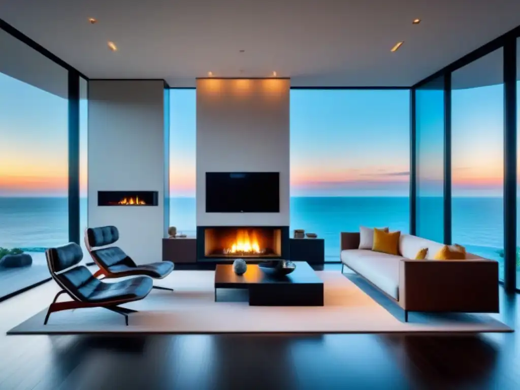Suntuoso salón moderno en segunda vivienda con vista al mar, diseño sofisticado y ambiente lujoso para financiamiento segunda vivienda perfil inversor