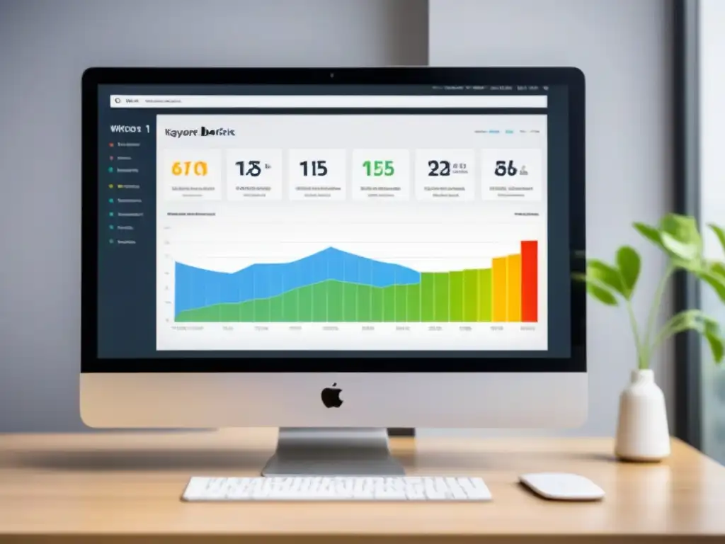 Dashboard de analítica web moderno y vibrante Tablero de análisis web moderno y elegante con gráficos detallando métricas de visitantes, conversiones y compromiso del usuario