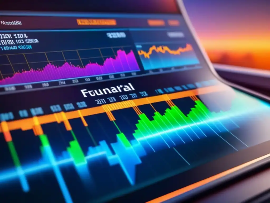 Panel financiero futurista: datos e indicadores en tiempo real Tablero financiero futurista con datos en tiempo real y gráficos interactivos