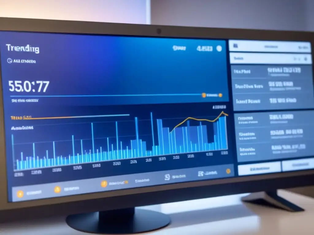Panel inmobiliario digital: automatización avanzada y análisis de datos Un tablero inmobiliario futurista con automatización avanzada, gráficos y perfiles de clientes