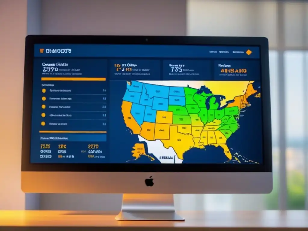 Panel de control inmobiliario: datos y tendencias en tiempo real Tablero moderno de gestión inmobiliaria con gráficos interactivos y herramientas analíticas avanzadas en pantalla de ordenador de alta resolución