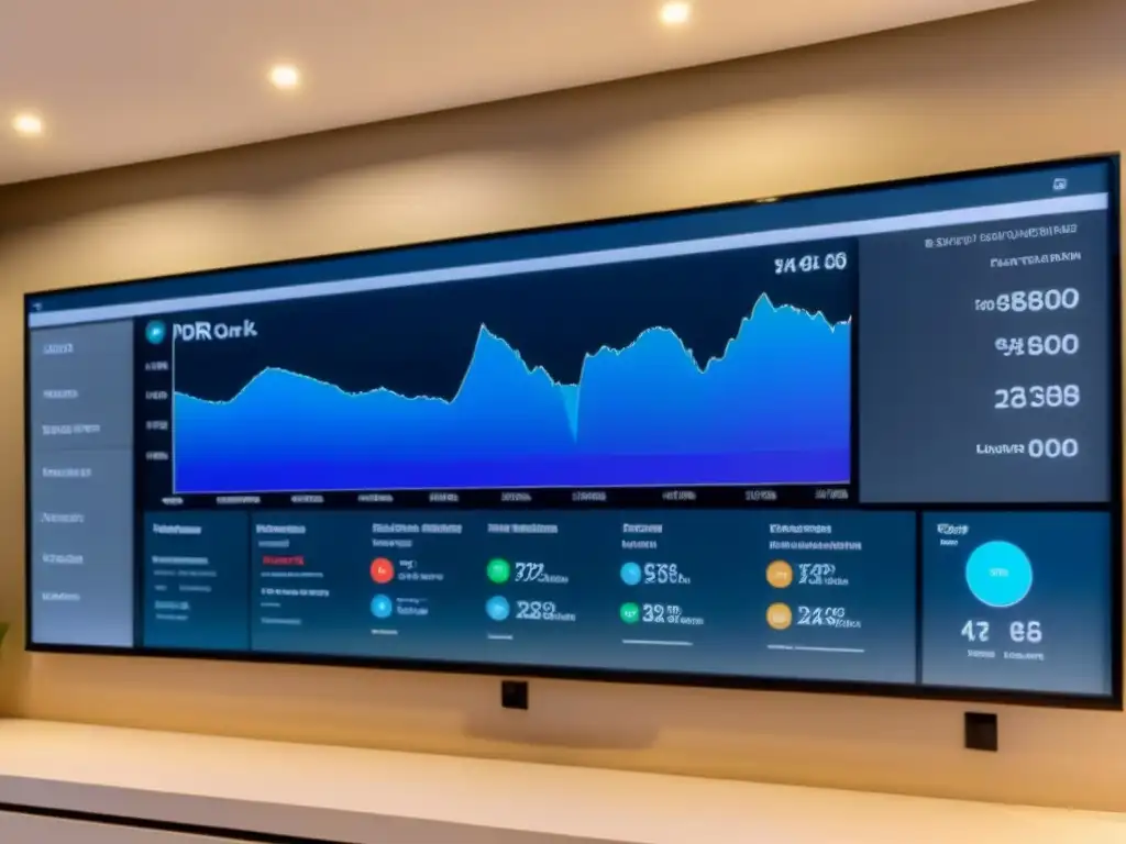 Tablero de lujo para gestión de propiedades de alta gama: diseño vanguardista y herramientas digitales sofisticadas Tablero de gestión de propiedades de lujo con herramientas digitales avanzadas en pantalla de alta resolución, elegante e innovador