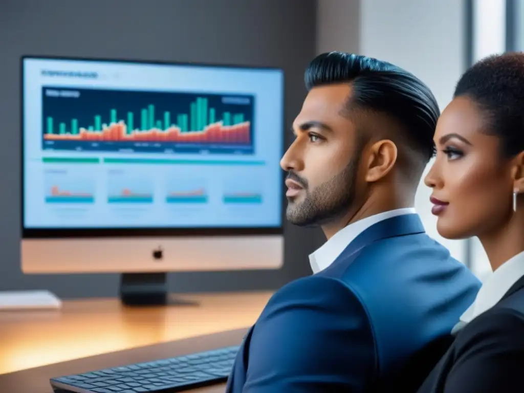 Inversión inmobiliaria virtual: diversidad y educación financiera en 8k Un taller de inversión inmobiliaria en redes sociales con diversidad y enfoque educativo, participantes atentos a pantallas con datos financieros