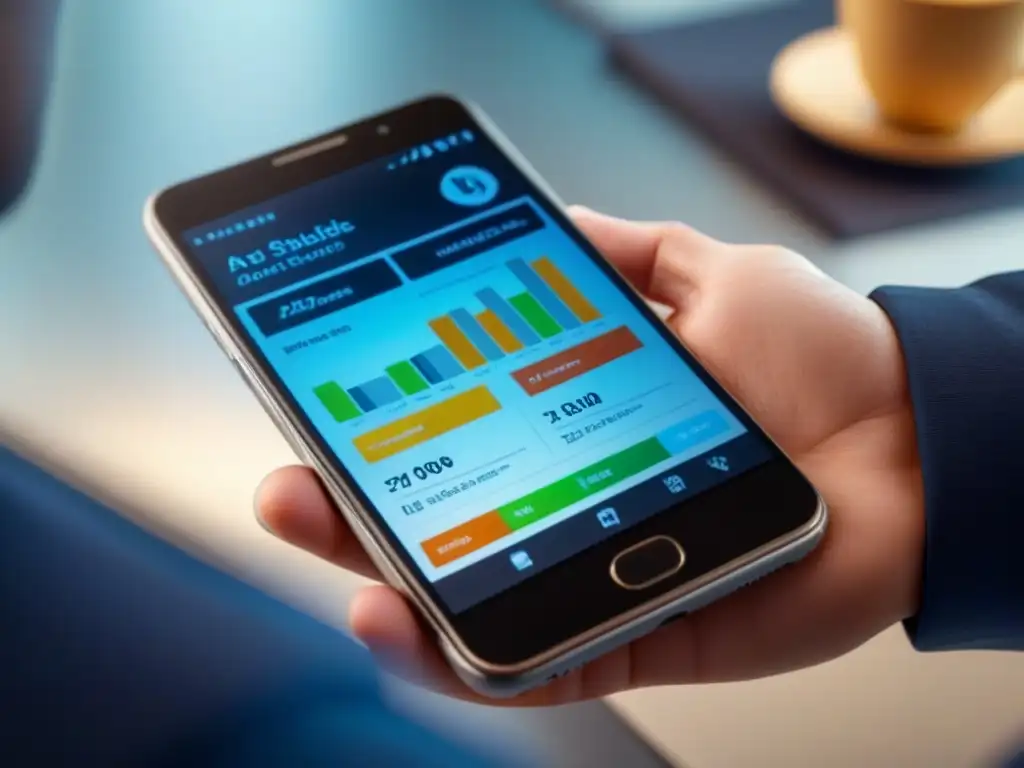 Interfaz innovadora para financiamiento inmobiliario Teléfono móvil mostrando una app para financiamiento inmobiliario en una oficina elegante