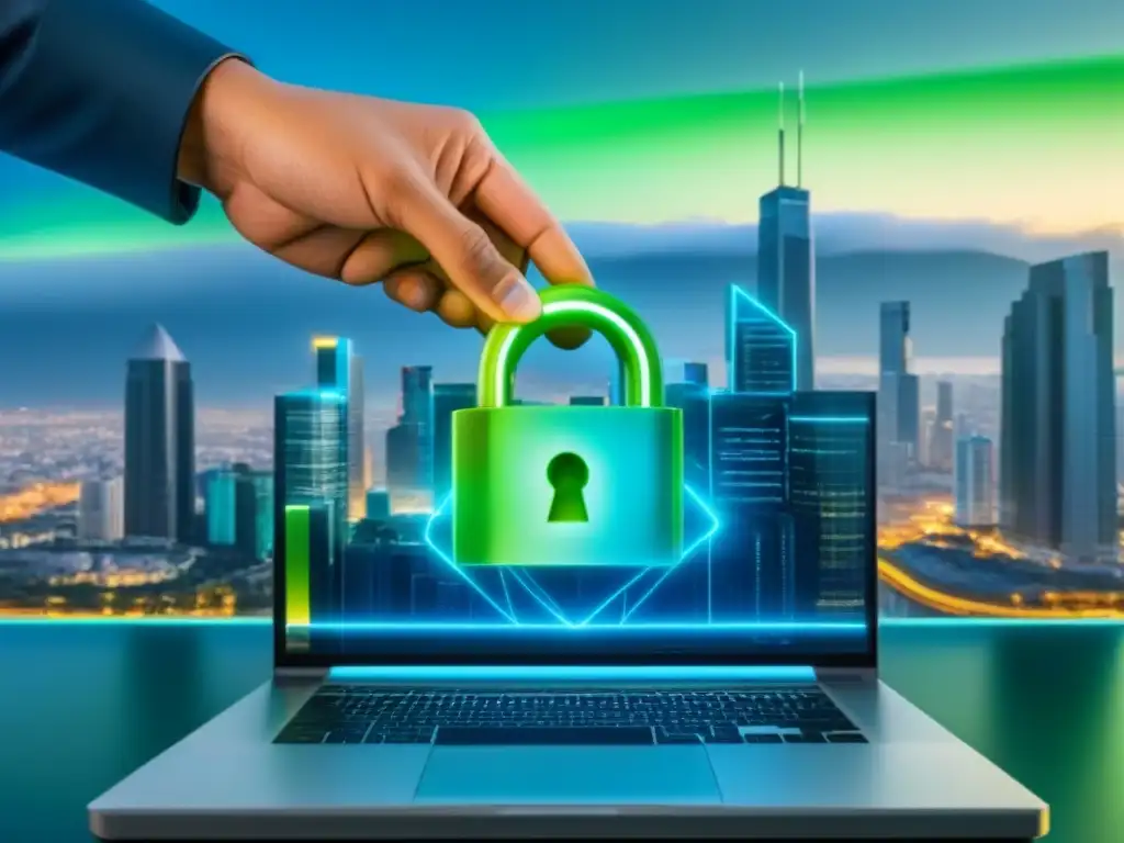 Transacción segura de bienes raíces en ciudad futurista Transacción segura de bienes raíces en una ciudad futurista, prevención fraude inmobiliario información personal