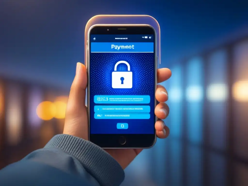 Transacción segura: financiamiento inmobiliario en línea Transacción segura en línea para financiamiento inmobiliario: interfaz futurista con datos encriptados, autenticación biométrica y candados virtuales