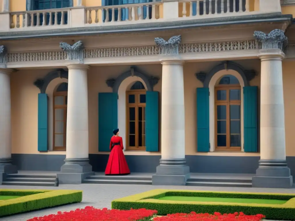 Edificio histórico restaurado con detalle: historia y modernidad en armonía Turistas admiran la majestuosidad de un edificio histórico restaurado, rodeado de vegetación y flores vibrantes