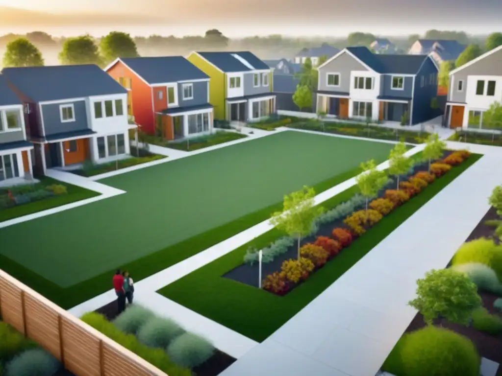 Comunidad diversa construyendo juntos un futuro brillante Vecindario diverso construyendo juntos nueva urbanización moderna y verde, muestra unidad y progreso en programa financiamiento inmobiliario minorías