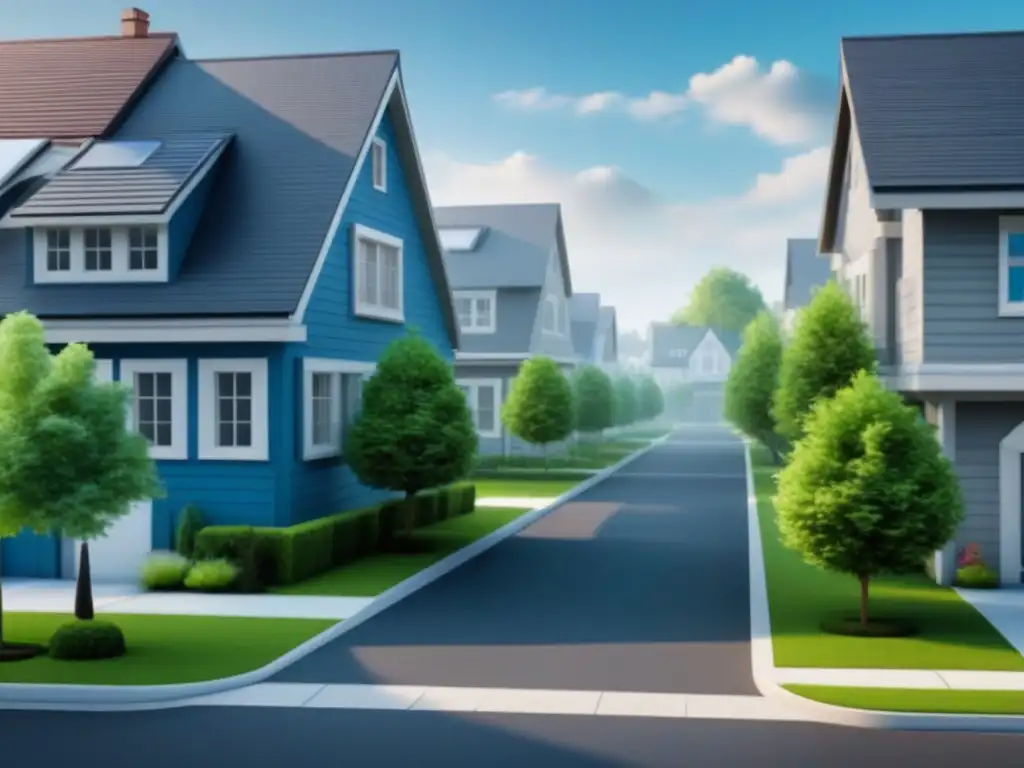 Vecindario suburbano seguro con medidas contra desastres naturales Vecindario suburbano seguro con propiedades diversas y protección contra desastres naturales