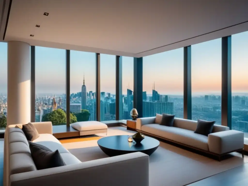 Penthouse de lujo con vistas a la ciudad en ambiente contemporáneo Ventajas refinanciar inmueble lujo: Penthouse moderno de lujo con vista a la ciudad, mobiliario contemporáneo y terraza elegante