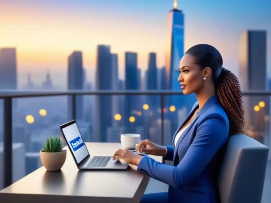 Campaña publicitaria inmobiliaria: diversidad digital en la ciudad Un vibrante anuncio en Facebook para inmobiliarias: gente diversa usando dispositivos digitales en una ciudad conectada