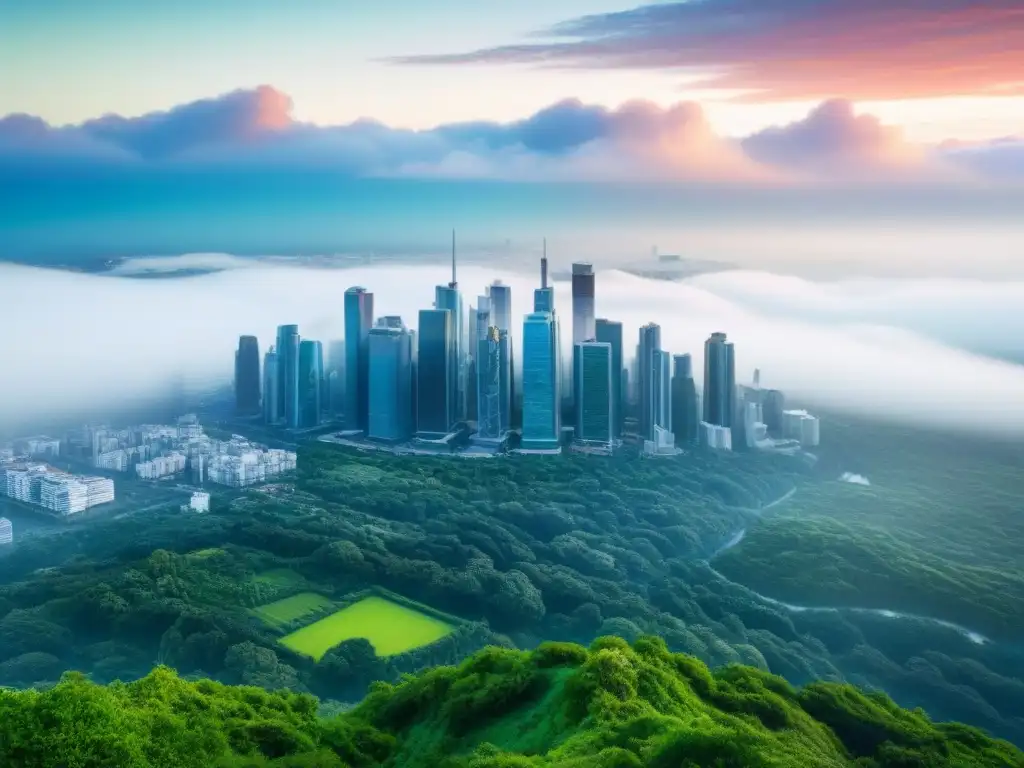 Metrópolis futurista: fusión perfecta de tecnología y naturaleza en 8k La vibrante armonía de tecnología y naturaleza en un futurista paisaje urbano