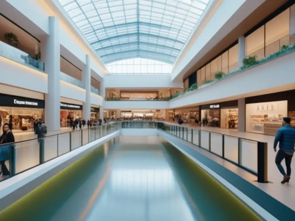 Centro comercial moderno y luminoso: diseño minimalista y espacios abiertos Vibrante centro comercial moderno con diseño minimalista y espacios abiertos