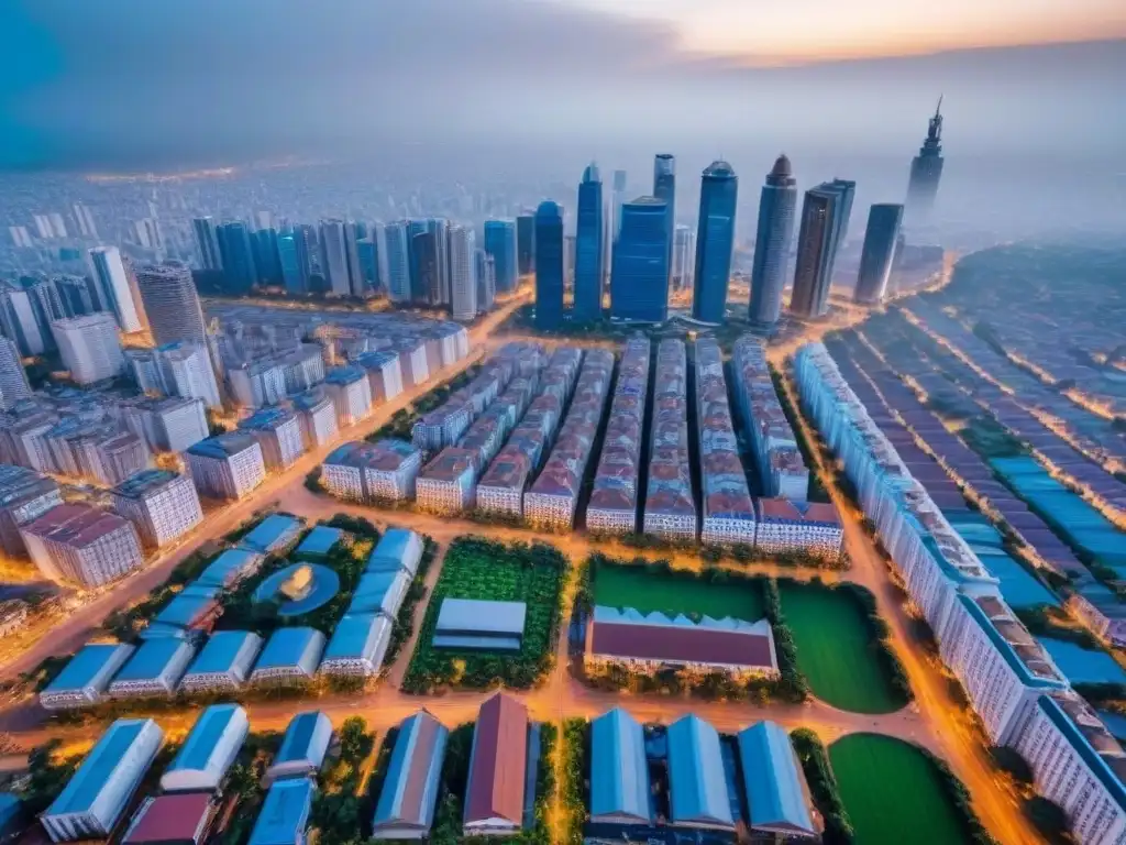 Panorama vibrante: crecimiento urbano en África Vibrante ciudad africana: mezcla de modernidad y tradición, mercado bullicioso y parques verdes