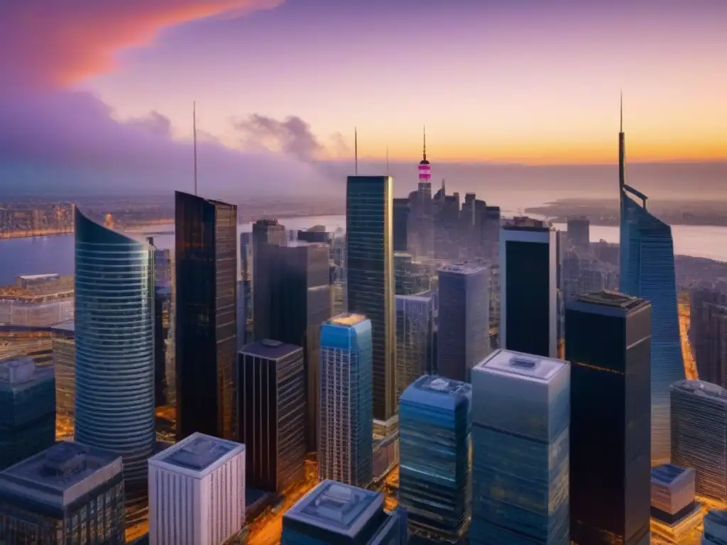 Vibrante ciudad al atardecer, reflejando el ajetreo de los REITs comerciales globalmente