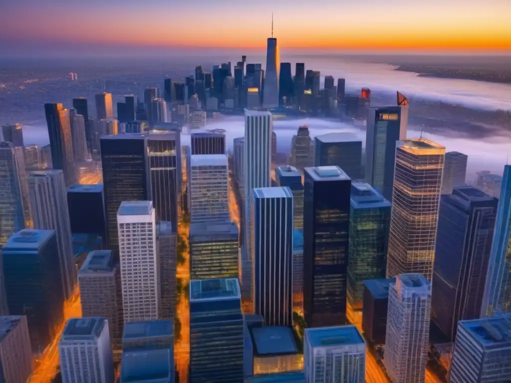 Skyline urbano en evolución: impacto de cambios legislativos en el mercado inmobiliario Vibrante ciudad al atardecer con imponentes rascacielos, reflejando el impacto de cambios legislativos en el mercado inmobiliario