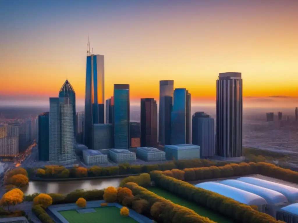 Oportunidades de inversión en la ciudad al atardecer Vibrante ciudad al atardecer con inversión en alquileres y tendencias demográficas