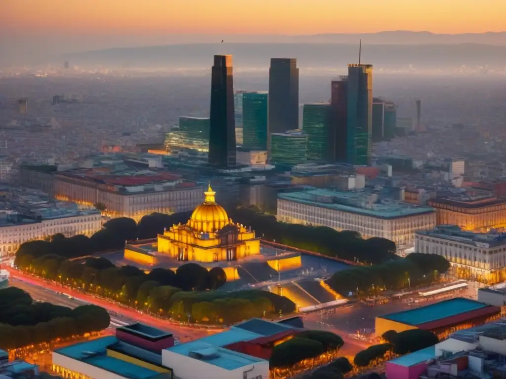 Skyline de la Ciudad de México al atardecer: modernidad y tradición Vibrante Ciudad de México al atardecer: modernidad y historia se fusionan
