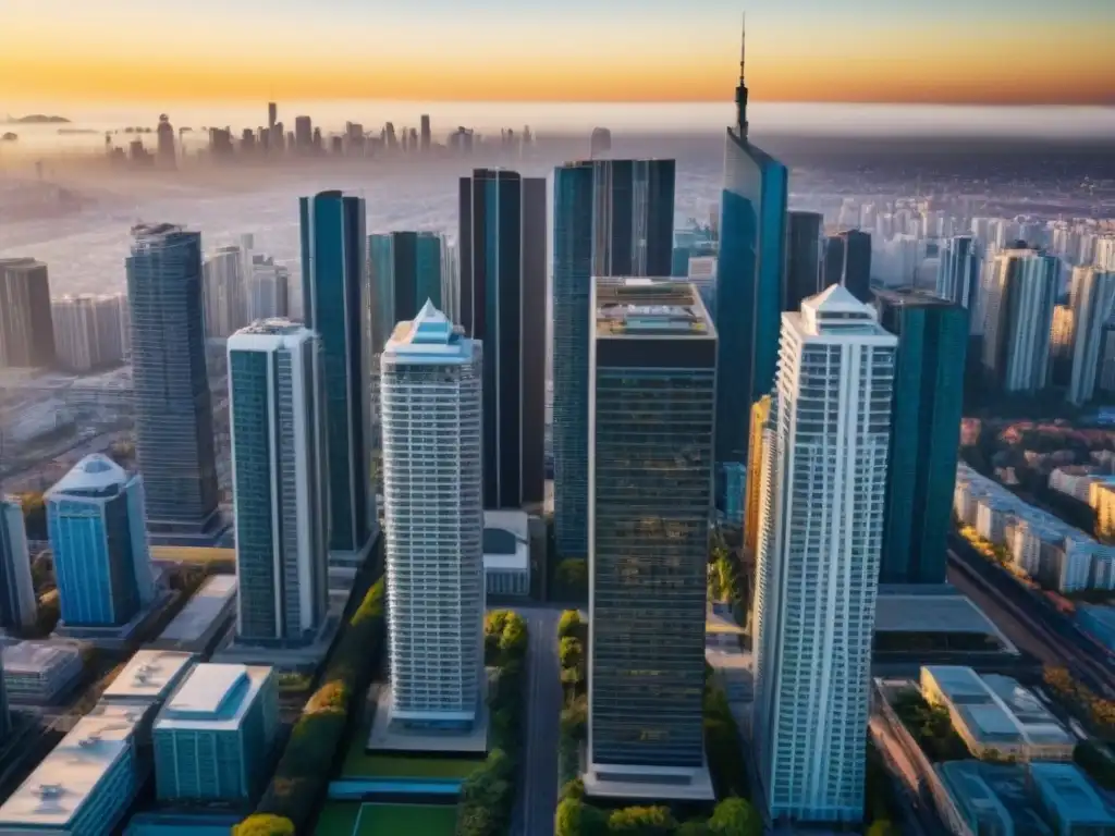 Horizonte urbano en crecimiento: mercado inmobiliario en auge al atardecer Vibrante ciudad al atardecer, reflejo de la recuperación mercado inmobiliario inversores