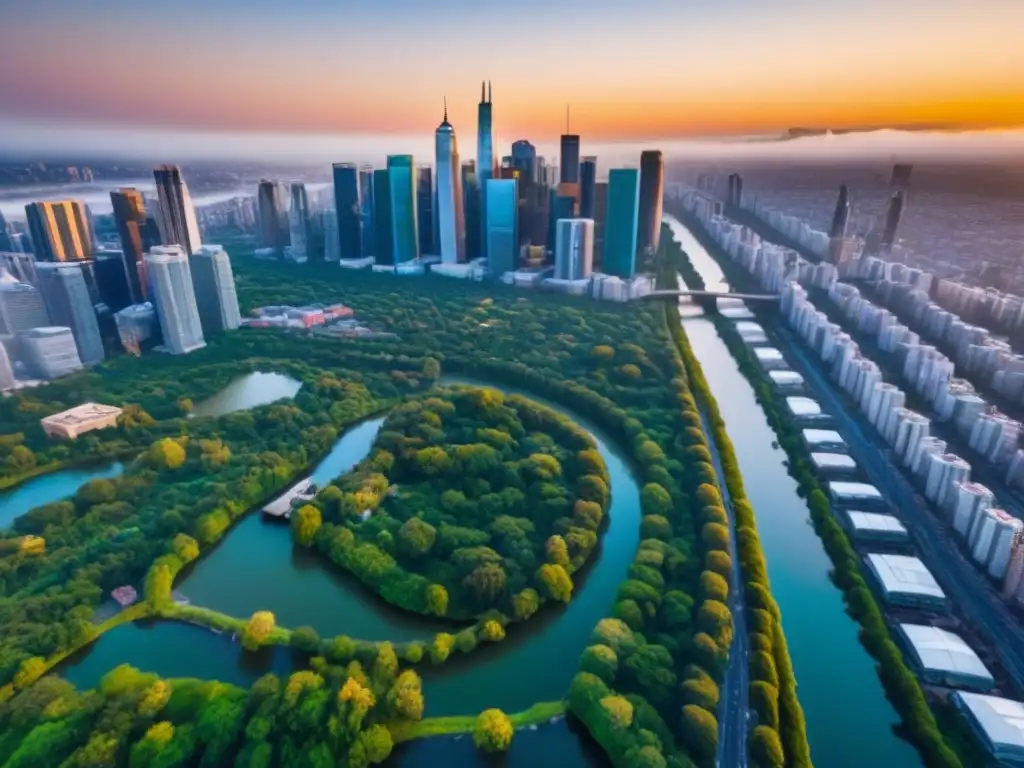 Horizonte urbano al atardecer: símbolo de resiliencia y oportunidad Vibrante ciudad al atardecer, reflejando resiliencia y oportunidad en la inversión inmobiliaria post crisis