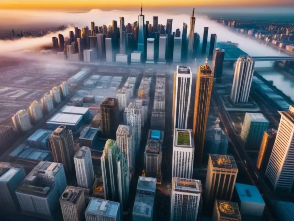 Vibrante desarrollo urbano: ciudad con rascacielos y construcciones Vibrante ciudad en crecimiento con rascacielos, edificios modernos y proyectos inmobiliarios