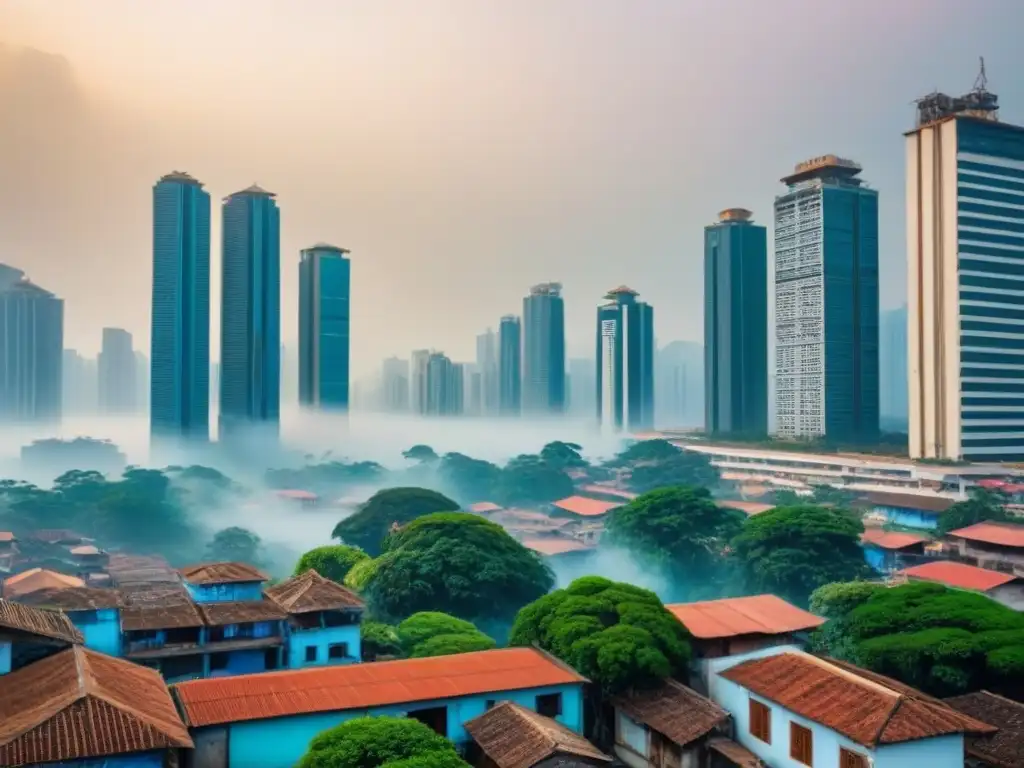 Oportunidades inmobiliarias en país en desarrollo Vibrante ciudad en desarrollo con arquitectura tradicional y modernos rascacielos