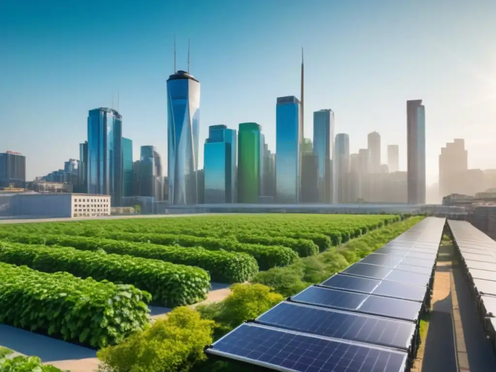 Skyline sostenible: arquitectura verde en la ciudad Vibrante ciudad con edificios verdes de financiamiento verde para combatir el cambio climático inmobiliario