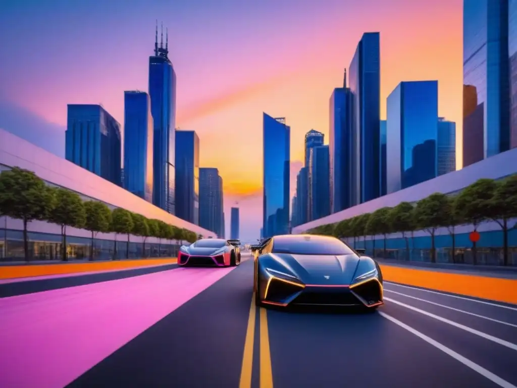 Horizonte urbano al atardecer: progreso y modernidad Vibrante ciudad al anochecer, reflejando la financiación inmobiliaria postcrisis adaptarse