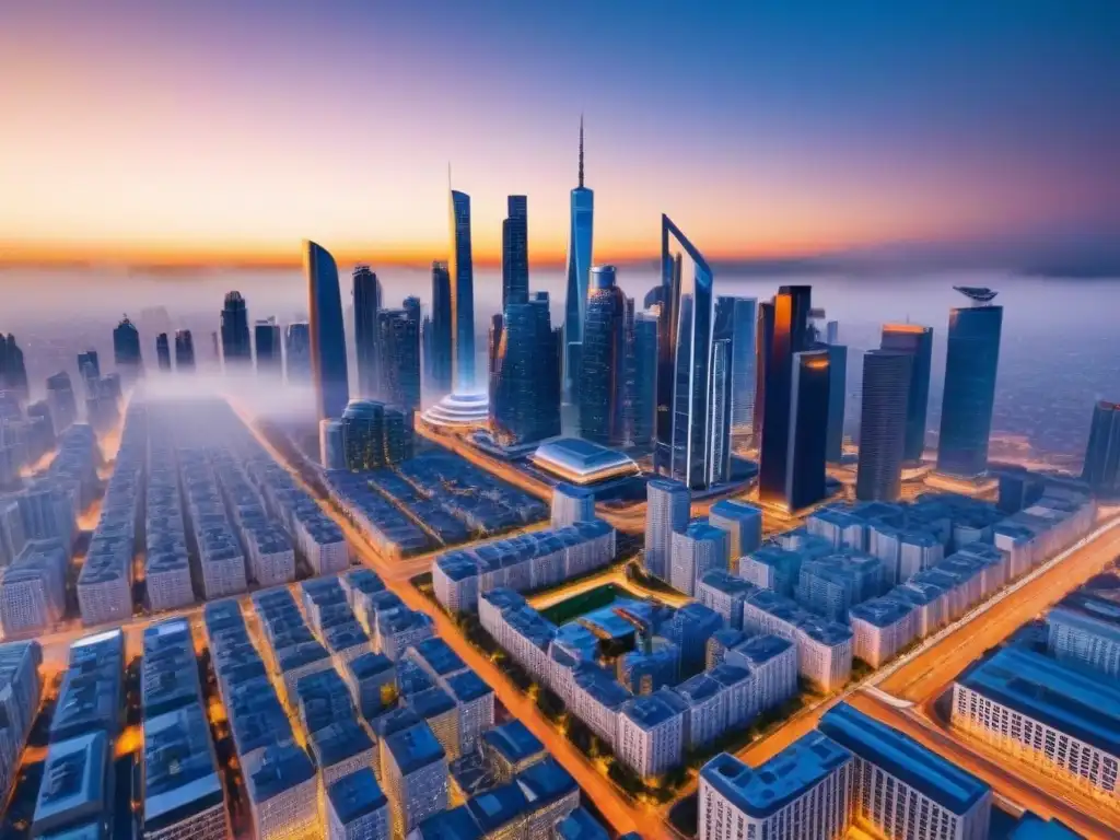 Metrópolis futurista: drones AI y tecnología de vanguardia Vibrante ciudad futurista con drones AI, personas usando AI para financiamiento inmobiliario