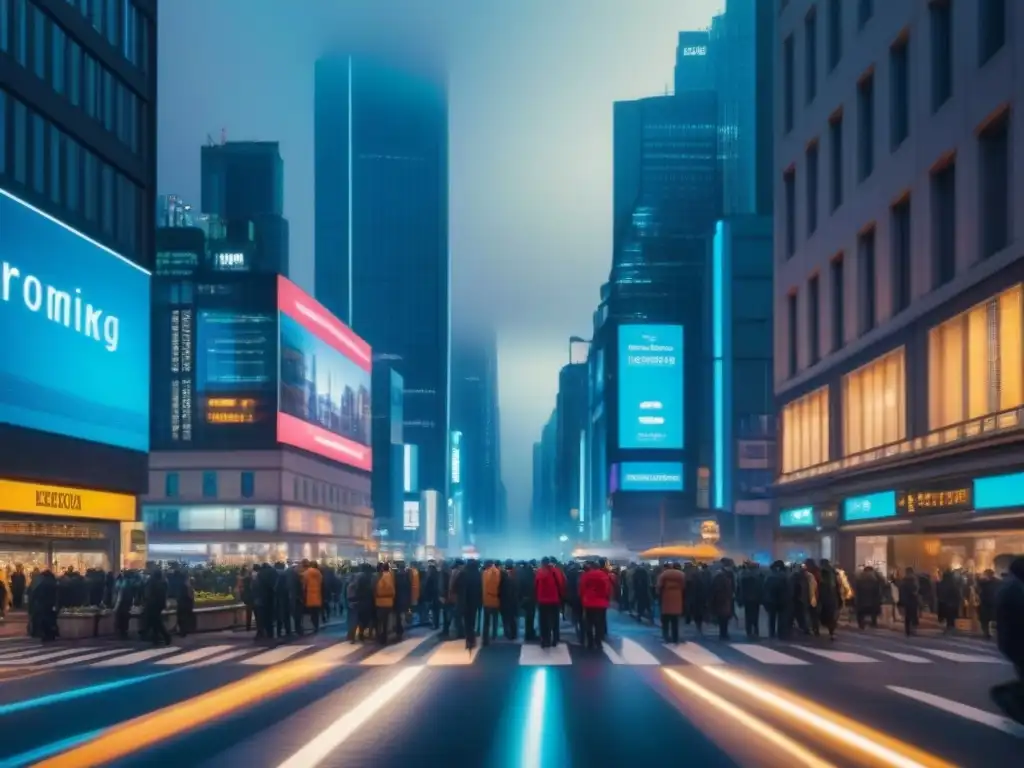 Metrópolis futurista: oportunidades en el mercado inmobiliario Vibrante ciudad futurista al anochecer, simbolizando el potencial de inversiones inmobiliarias emergentes