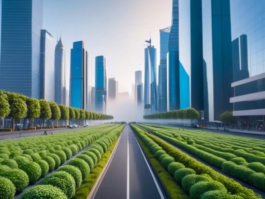 Metrópolis futurista en 8K: arquitectura moderna y tecnología avanzada Vibrante ciudad futurista con rascacielos espejados, calles con vehículos autónomos y vegetación