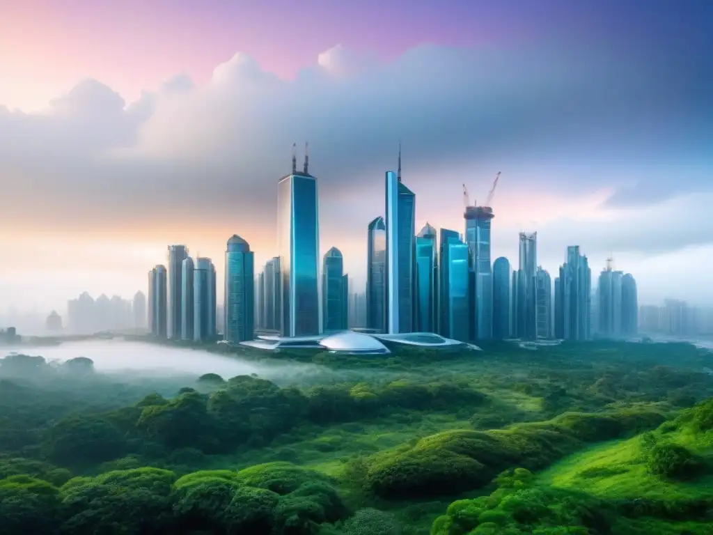 Inversión exitosa: Futurista ciudad 8k con rascacielos y naturaleza Vibrante ciudad futurista con rascacielos y naturaleza
