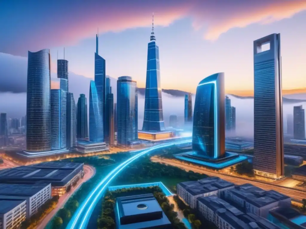 Metrópolis futurista: tecnología avanzada en préstamos inmobiliarios Vibrante ciudad futurista con tecnología en préstamos inmobiliarios
