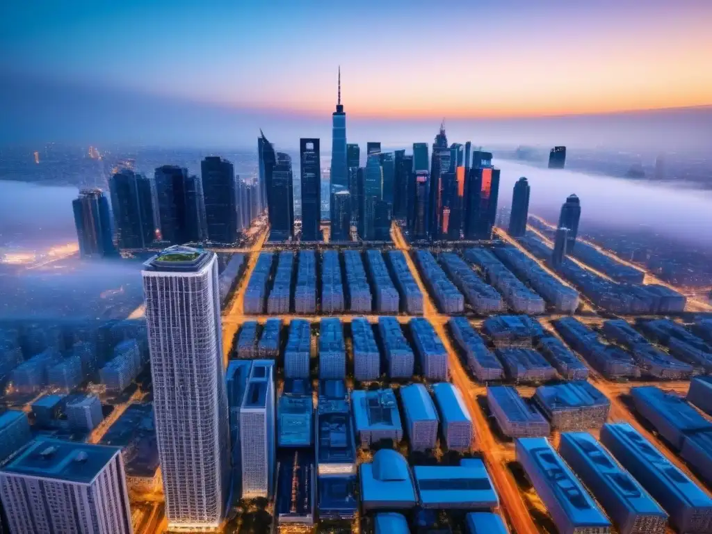 Metrópolis vibrante: Skyline futurista en mercado inmobiliario emergente Vibrante ciudad en mercado emergente con rascacielos, arquitectura futurista y bullicio urbano