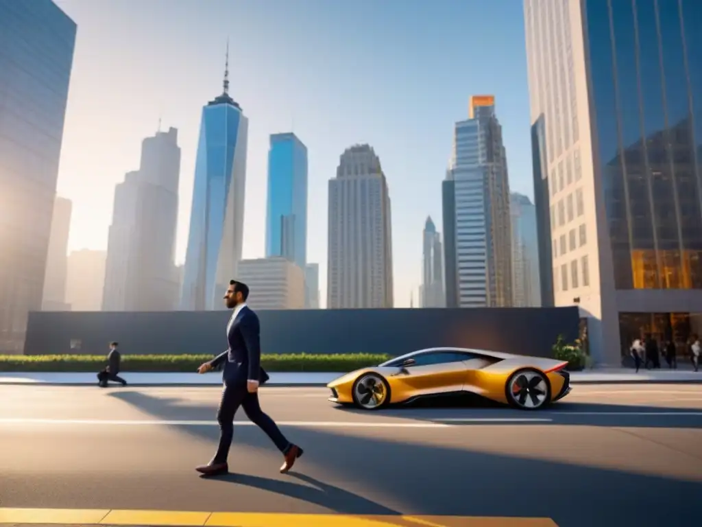 Vibrante ciudad moderna al atardecer, con rascacielos iluminados por el sol, reflejando innovación y oportunidad en inversión inmobiliaria